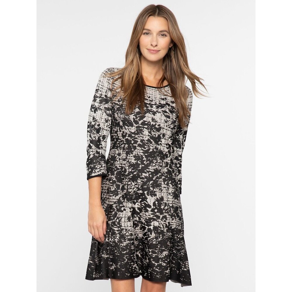 Nic+Zoe Set The Stage Dress Women Medium Black White Knit Preppy Evening Elegant